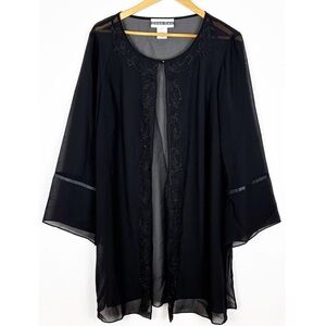 Dana Kay Cardigan Size 14W Black Open Front Sheer Beaded